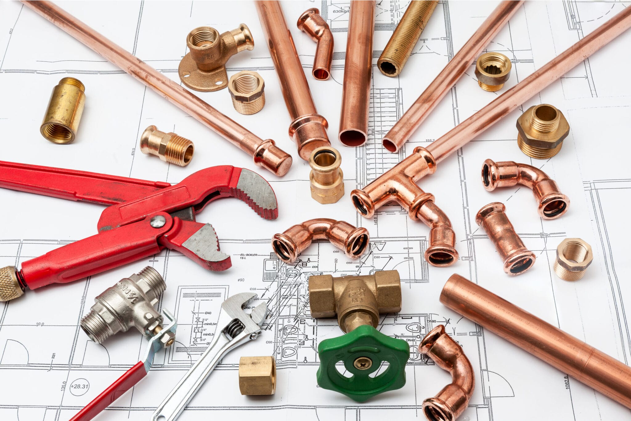 Copper pipe fittings and plumbing parts for Hialeah, Florida repairs