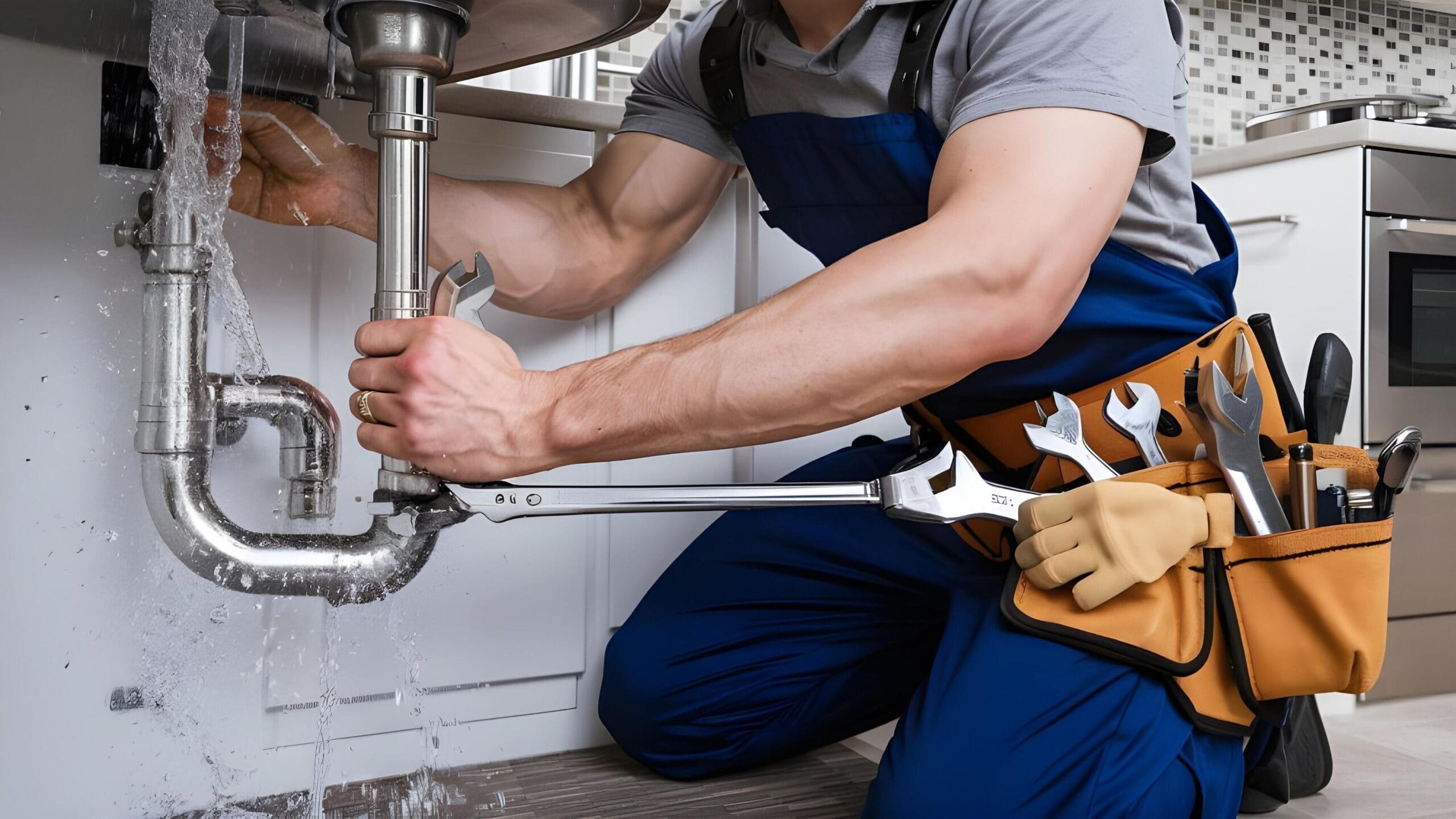 Plumber tightening a residential plumbing pipe in Hialeah